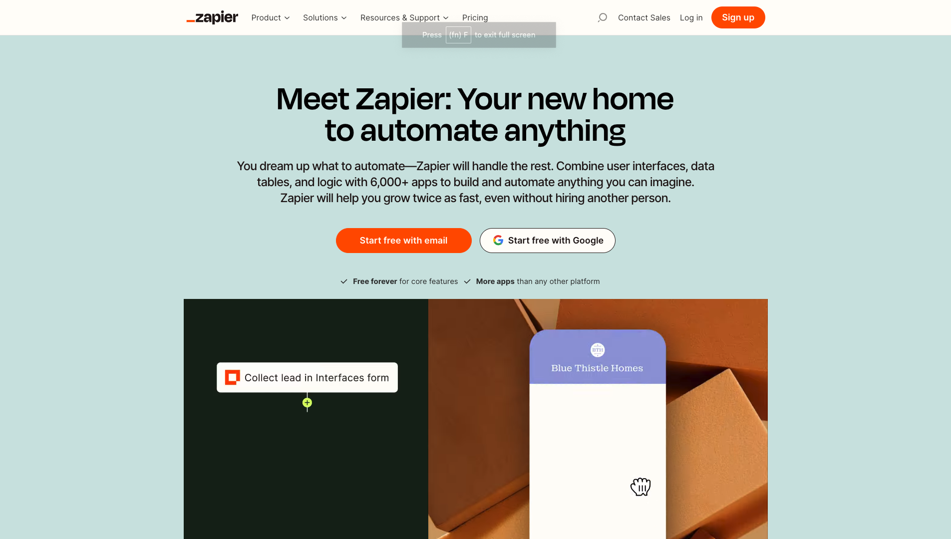 Screenshot of the Zapier website