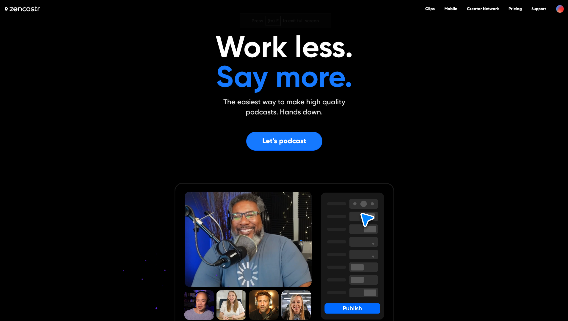 Screenshot of the Zencastr website