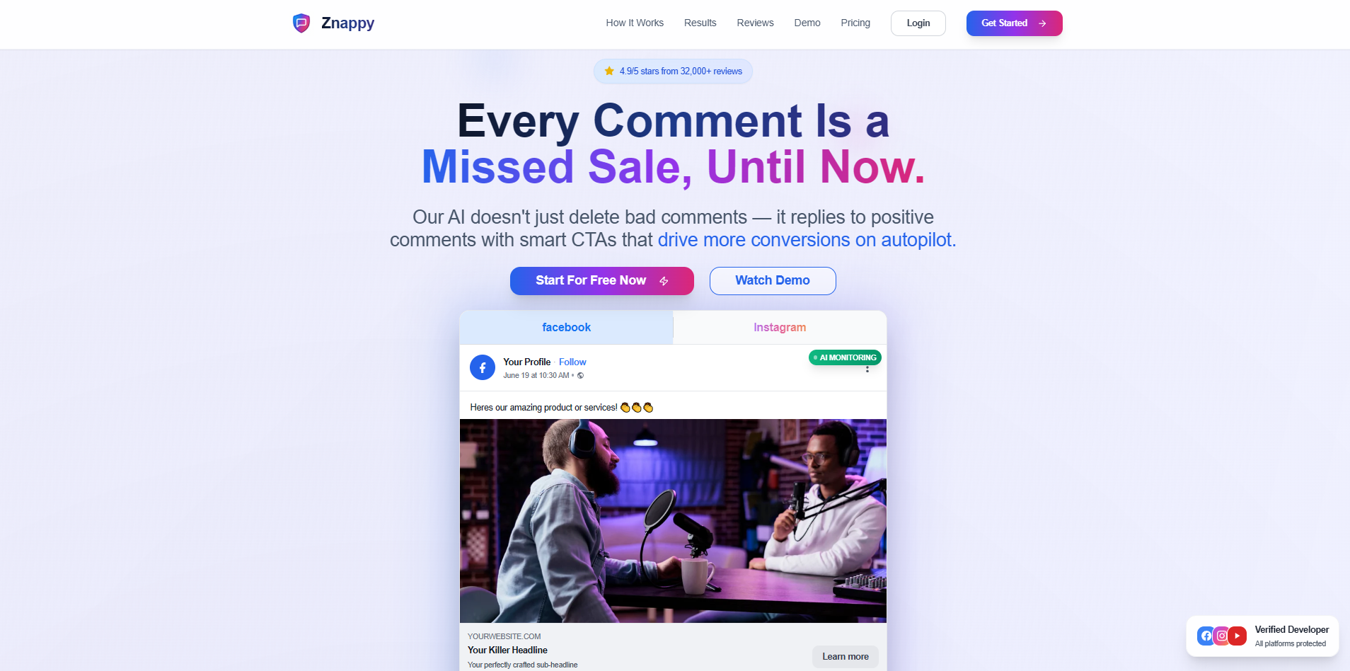 Screenshot of the Znappy website