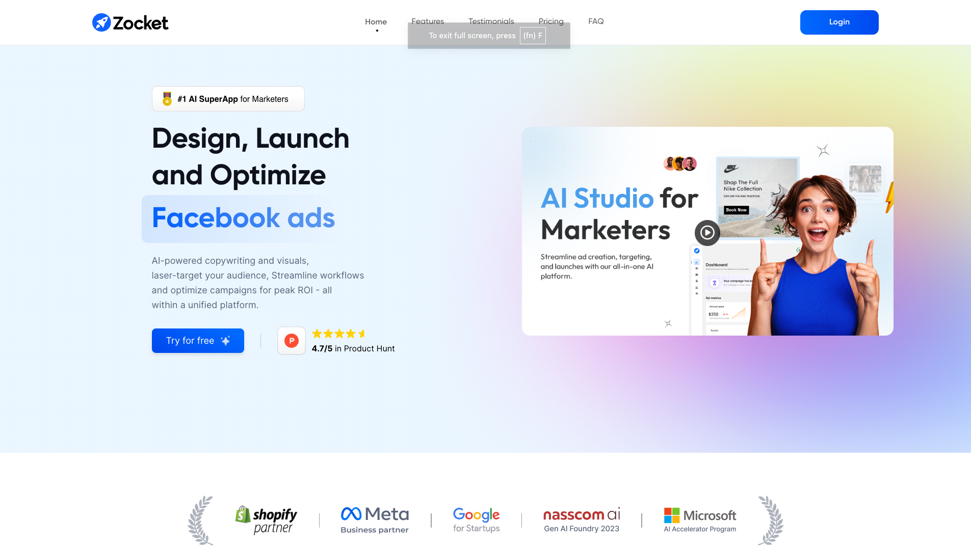 Screenshot of the Zocket AI website
