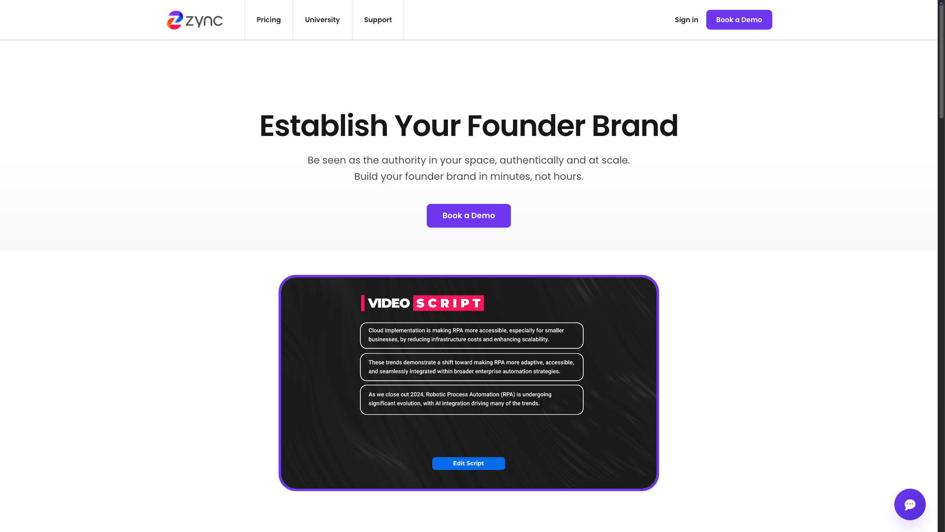 Screenshot of the Zync website