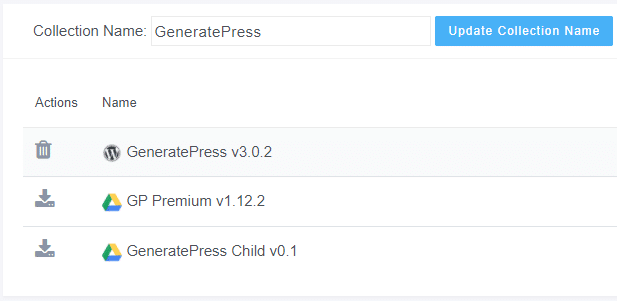 My GenereatePress collection in WP Reset