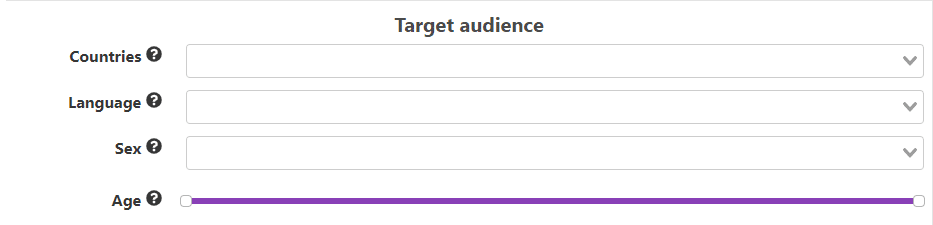 Target Audience Filters: Countries, Language, Gender, Age