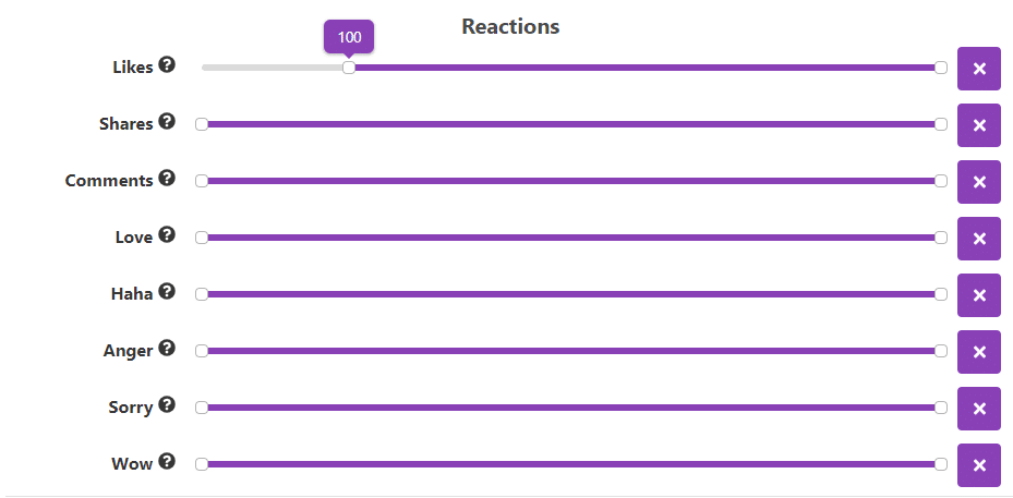 Reactions Filter: Likes, Shares, Comments, Love, Haha, Anger, Sorry, Wow